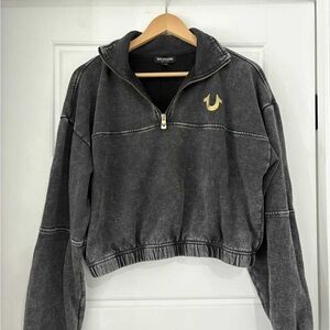 True Religion Women's Charcoal Half-Zip Sweatshirt